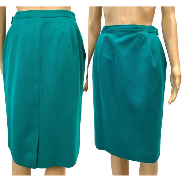 70s Pendleton Teal Blue Wool Pencil Skirt | 8P W 27" - Picture 1 of 9
